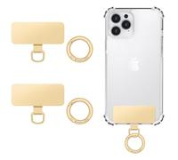 MoKo 2pcs Phone Tether Tab, Stainless Steel Phone Lanyard Pads Cellphone Replacement Part with 2pcs Spring Rings, Cellphone Strap Connector Tether Tabs for Most Full Coverage iPhone Cases, Gold