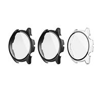 MoKo 3-Pack Hard Protective Case Compatible with Amazfit GTR 3/GTR 3 Pro with Tempered Glass Screen Protector, PC Ultra-Thin All Around Cover Anti-Scratch Bumper Shell - Black/Black/Transparent