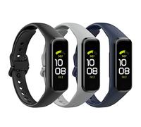 MoKo 3 Pack Straps Compatible with Samsung Galaxy Fit 2, Soft TPE Replacement Sport Watch Band Wristband for Women Men, Black/Light Gray/Dark Blue