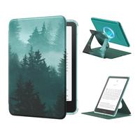MoKo 360° Rotating Case for 7" eBook Reader 12th Generation 2024, Clear Back Detachable Magnetic Protective Adjustable Stand Cover with Auto Wake/Sleep, Not for TCL Remarkable Kobo, Green Forest
