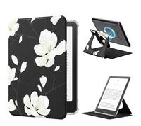 MoKo 360° Rotating Case for 7" eBook Reader 12th Generation 2024, Clear Back Detachable Magnetic Protective Adjustable Stand Cover with Auto Wake/Sleep, Not for TCL Remarkable Kobo, Magnolia