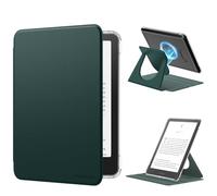 MoKo 360° Rotating Case for 7" Kindle Paperwhite 12th Gen 2024 & Kindle Colorsoft 2024/2025, Clear Back Detachable Magnetic Protective Adjustable Stand Cover with Auto Wake/Sleep, Midnight Green