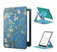 MoKo 360° Rotating Case for 7" Kindle Paperwhite 12th Gen 2024 & Kindle Colorsoft 2024/2025, Clear Back Detachable Magnetic Protective Adjustable Stand Cover with Auto Wake/Sleep, Apricot Blossom
