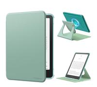 MoKo 360° Rotating Case for 7" Kindle Paperwhite 12th Generation 2024 & Kindle Colorsoft 2024/2025, Clear Back Detachable Magnetic Protective Adjustable Stand Cover with Auto Wake/Sleep, Agave Green