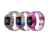 MoKo 3PACK Band Compatible with Garmin Vivofit JR 3, Soft Silicone Printing Pattern Adjustable Replacement Strap Wristband Bracelet