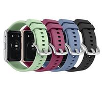 MoKo 4-Pack Straps Compatible with Huawei Watch Fit Active/Elegant Smartwatch, Soft Silicone Replacement Watch Band Bracelet Wristband, Green/Wine Red/Blue Gray/Graphite Black