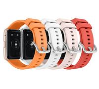 MoKo 4-Pack Straps Compatible with Huawei Watch Fit Active/Elegant Smartwatch, Soft Silicone Replacement Watch Band Bracelet Wristband, Orange/White/Sakura Pink/Red