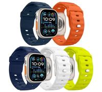MoKo 5Pack Ocean Band Compatible with Apple Watch Ultra 3/2/1 49mm,S11/S10 46mm,9/8/7 45mm,SE3/SE2/SE/6/5/4 44mm,3/2/1 42mm,Silicone Replacement Strap Wrist Band for Men Women,ColrA