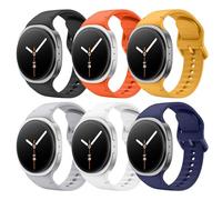 MoKo 6 Pack Sport Bands Compatible for Samsung Galaxy Watch 8 Band 40mm 44mm/Galaxy Watch 8 Classic 46mm, Soft Silicone Gapless Band for Men Women, Black + White + Light Grey + Blue Notte + Yellow +