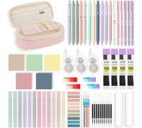 MoKo 60Pcs Aesthetic School Supplies with Cute Pencil Case,12 Pastel Highlighters,5 Black Ink Gel Pens,6 Mechanical Pencil Set 0.5 & 0.7 mm for Students Stationary College Essentials, Pink