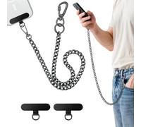 MoKo Anti-Theft Phone Chain, Crossbody Lanyard with Lockable Climbing Buckle, Stainless Steel Strap with 2 360° Metal Tether Tab, Circular Clasp for Travelling Shopping Party Camping, Black