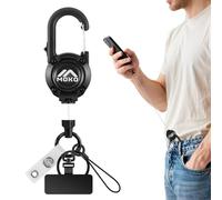 MoKo Anti-theft Phone Tether Lanyard, Retractable & Lockable Steel Line Anti-Drop Phone Strap with Metal 360° Tether Tab, Keychain for Outdoor Hiking Climbing Fishing Sking Cycling, Black