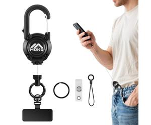 MoKo Anti-theft Phone Tether Lanyard, Retractable & Lockable Steel Line Anti-Drop Phone Strap with Metal 360° Tether Tab, Keychain for Outdoor Hiking Climbing Fishing Sking Cycling, Black