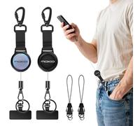 MoKo Anti-theft Phone Tether, Phone Lanyard & Keychain Retractable Steel Line Cellphone Strap with Locking Carabiner and Metal 360° Tether Tab for Outdoor Skiing Hiking Climbing Fishing, Black&Silver