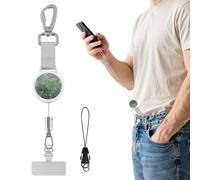 MoKo Anti-theft Phone Tether, Phone Lanyard Retractable Steel Line Cellphone Strap with Locking Carabiner and Metal 360° Tether Tab for Outdoor Skiing Hiking Climbing Fishing, White&Apricot