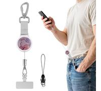 MoKo Anti-theft Phone Tether, Phone Lanyard Retractable Steel Line Cellphone Strap with Locking Carabiner and Metal 360° Tether Tab for Outdoor Skiing Hiking Climbing Fishing, White&Cloudy Pink