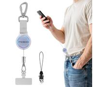 MoKo Anti-theft Phone Tether, Universal Phone Lanyard Retractable Steel Line Cellphone Strap with Locking Carabiner and Metal 360° Tether Tab for Outdoor Hiking Climbing Fishing, Transparent & Silver