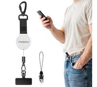 MoKo Anti-theft Phone Tether, Universal Phone Lanyard Retractable Steel Line Cellphone Strap with Locking Carabiner and Metal 360° Tether Tab for Outdoor Hiking Climbing Fishing, White&Black