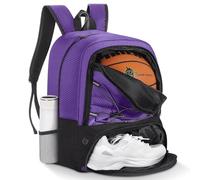 MoKo Basketball Bag Backpack, Soccer Backpack for Men & Women with Separate Ball and Shoes Compartments, Water-Resistant, Fence Hook, Sports Bag for Clothes, Shoes, Tablets, Laptops, Purple
