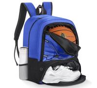 MoKo Basketball Bag Backpack, Soccer Backpack for Men & Women with Separate Ball and Shoes Compartments, Water-Resistant, Fence Hook, Sports Bag for Clothes, Shoes, Tablets, Laptops, Blue