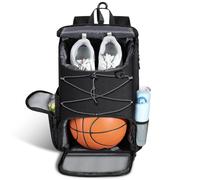 MoKo Basketball Bag, Basketball Backpack with Breathable Shoe Bag, Backpack with Multiple Pockets, Hidden Fence Hook & Charging Port for Ball Sport Lovers, Black