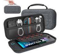 MoKo Carrying Case for Nintendo Switch 2 2025, Protective Hard Shell Portable Travel Carry Case Pouch Holds 10 Cartridges w/Pockets for Switch 2 Accessories and Games, Textured Gray