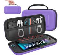 MoKo Carrying Case for Nintendo Switch 2 2025, Protective Hard Shell Portable Travel Carry Case Pouch Holds 10 Cartridges w/Pockets for Switch 2 Accessories and Games, Purple