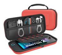 MoKo Carrying Case for Nintendo Switch 2 2025, Protective Hard Shell Portable Travel Carry Case Pouch Holds 10 Cartridges w/Pockets for Switch 2 Accessories and Games, Orange-red