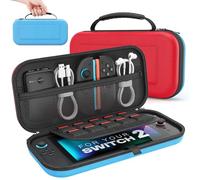 MoKo Carrying Case for Nintendo Switch 2 2025, Protective Hard Shell Portable Travel Carry Case Pouch Holds 10 Cartridges w/Pockets for Switch 2 Accessories and Games, Red Blue