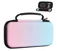 MoKo Carrying Case for Nintendo Switch OLED Model 2021/Nintendo Switch, Hard Shell Portable Travel Carry Case w/10 Game Card Slots Compatible with Console & Accessories, Blue Pink