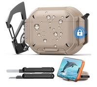 MoKo Case Compatible with AirPods Pro 3 Case with Secure Lock - IP68 Waterproof & Military-Grade Cover for iPods Pro 3, Protective Earpods Pro 3 Cover with Keychain, Phone Stand & Cleaner Kit, Khaki