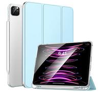 MoKo Case Fit New iPad Pro 12.9 6th Generation 2022/5th Gen 2021 - Smart Trifold Shell Cover with Pencil Holder, Soft TPU Translucent Back Case for iPad Pro 12.9-inch, Auto Wake/Sleep, Sky Blue