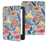 MoKo Case Fits 6" All-New Kindle (11th Generation-2024/2022 Release)& International Version, Lightweight Shell Cover with Auto Wake/Sleep for Kindle 2024/2022 11th Gen e-Reader, Blue Leaf Flower