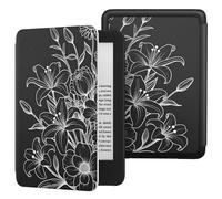 MoKo Case Fits 6" All-New Kindle (11th Generation-2024/2022 Release), Lightweight Shell Cover with Auto Wake/Sleep for Kindle 2024/2022 11th Gen e-Reader, Black and White Line Flower