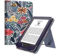 MoKo Case Fits All-new 6" Kindle(11th Generation, 2024/2022 Release)/Kindle(10th Gen,2019)/Kindle(8th Gen,2016), Ultra Lightweight PU Shell Cover with Auto Wake/Sleep for Kindle 2024, Blue Leaf Flower