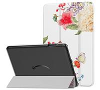 MoKo Case Fits Amazon Kindle Fire HD 8 & 8 Plus Tablet(12/10th Gen,2024/2022/2020),PU Leather Trifold Stand Cover with Translucent Frosted Backshell with Auto Wake/Sleep Function, Red & Yellow Peony