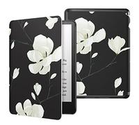MoKo Case for 6.8" Kindle Paperwhite(11th Generation-2021) and Kindle Paperwhite Signature Edition, Light Shell Cover with Auto Wake/Sleep for kindle paperwhite 2021 E-Reader, Black & White Magnolia