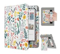 MoKo Case for 6" Tolino Shine Color/Shine 5(2024)/Shine 4(2022) & Kobo Clara Colour/BW/2E, Slim PU Shell Cover with Auto-Wake/Sleep for Kobo Clara, Card Slot & Hand Strap & Foldable Stand, Flowers