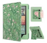 MoKo Case for 7"/6.8" Kindle Paperwhite(12th/11th Gen-2024/2021) and Kindle Colorsoft Signature Edition, Slim PU Shell Cover Case with Auto-Wake/Sleep for Kindle Paperwhite 2024, Green Flower