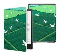 MoKo Case for 7" Kindle Paperwhite 12th Gen 2024&Kindle Colorsoft Signature Edition 2024,Lightweight PU Protective Shell Cover with Auto Wake/Sleep for Kindle Paperwhite 2024, Green Field and Bird