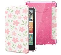MoKo Case for 7" Kindle Paperwhite 12th Gen 2025/2026 & Kindle Colorsoft 2024/2025, Glitter Clear Kindle Case, Flexible Clear Soft TPU Back Cover Light Shell with Auto Wake/Sleep, Flower & Leaves
