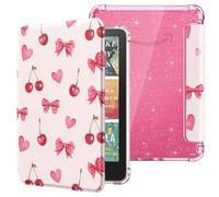 MoKo Case for 7" Kindle Paperwhite 12th Gen 2025/2026 & Kindle Colorsoft 2024/2025, Glitter Clear Kindle Case, Flexible Clear Soft TPU Back Cover Light Shell with Auto Wake/Sleep, Cherry Bow
