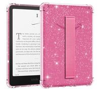 MoKo Case for 7" Kindle Paperwhite (12th Generation-2024) and Kindle Colorsoft Signature Edition, Hand Strap Case Ultra Slim Transparent Soft Flexible TPU Skin Bumper Back Cover Shell, Glitter+Magenta