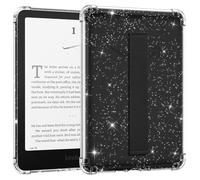 MoKo Case for 7" Kindle Paperwhite (12th Generation-2024) and Kindle Colorsoft Signature Edition, Hand Strap Case Ultra Slim Transparent Soft Flexible TPU Skin Bumper Back Cover Shell, Glitter+Black
