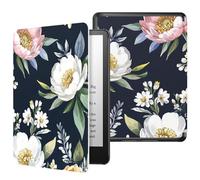 MoKo Case for All-New 7" Kindle Paperwhite 12th Generation 2024&Kindle Colorsoft Signature Edition 2024,Lightweight PU Protective Shell Cover with Auto Wake/Sleep for Kindle Paperwhite 2024, Peonies
