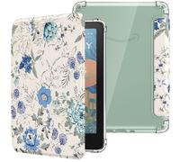 MoKo Case for All-new 7" Kindle Paperwhite 12th Gen 2024&Kindle Colorsoft Signature Edition 2024,Ultra Clear Soft Flexible Transparent TPU Back Cover Light Shell with Auto Wake/Sleep,White Blue Floral