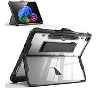 MoKo Case for Microsoft Surface Pro 12 Inch 2025, All-in-One Rugged Transparent Protective Cover with Multi-Angle Kickstand & Pen Holder & Hand Strap, Compatible with Type Cover Keyboard, Ice+Black