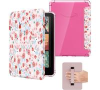 MoKo Case for New 7" Paperwhite(12th Gen 2024) and Colorsoft 2024/2025 1st, Ultra Clear Soft Flexible Transparent TPU Back Cover Light Shell with Hand Strap & Wake/Sleep, Not fit Boox&Kobo,Spring Pink