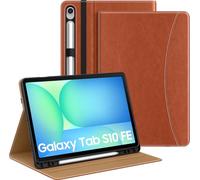 MoKo Case for Samsug Galaxy Tab S10 FE/S9 FE 5G 10.9-Inch 2025/2023, S9 11 inch 2023 with S Pen Holder, PU Leather Multi-Angle Stand Case for Galaxy Tab S10 FE with Hand Strap, Pocket, Brown