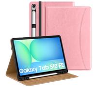 MoKo Case for Samsug Galaxy Tab S10 Lite/ S10 FE 2025/ S9 FE 10.9 inch/ S9 11 inch 2023 with S Pen Holder, PU Leather Multi-Angle Protective Cover for Galaxy S10 Lite with Hand Strap, Cinnamon Pink